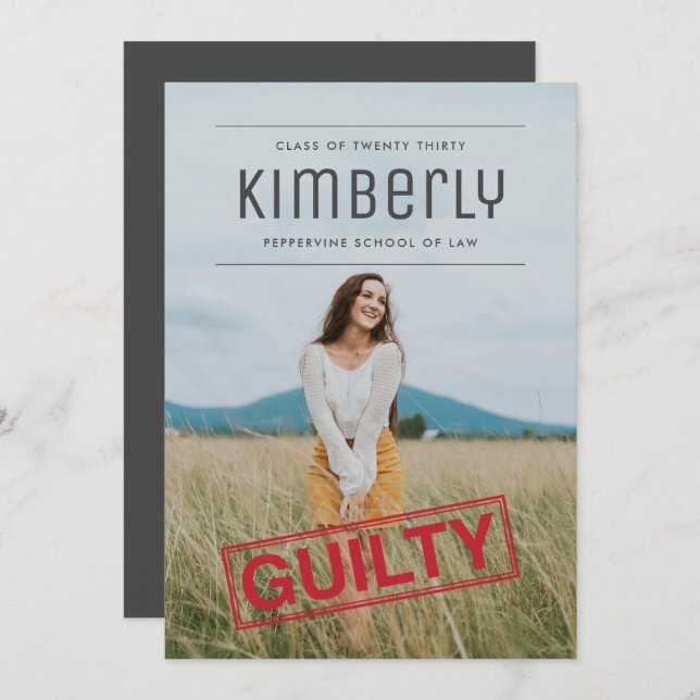 Guilty as Charged Law Graduation Invitation (Front/Back)