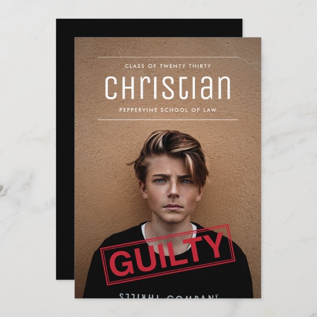 Guilty as Charged Law Graduation Invitation (Front/Back)