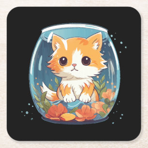 Guilty Kitty Square Paper Coaster