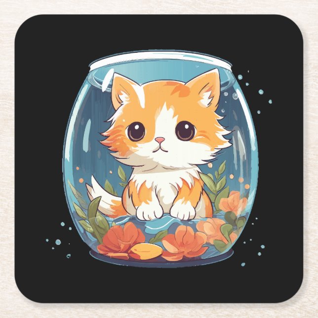 Guilty Kitty Square Paper Coaster (Front)