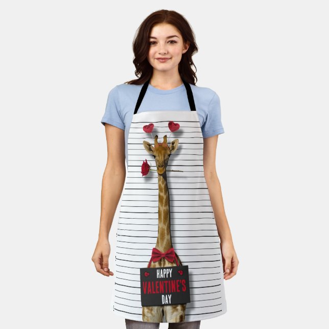 Guilty Mugshot Giraffe Funny Happy Valentine's Day Apron (Worn)
