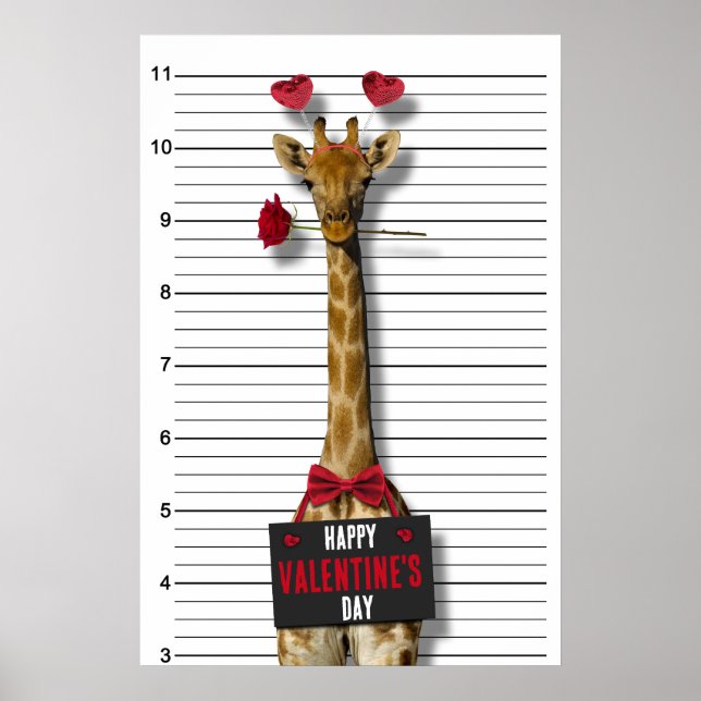 Guilty Mugshot Giraffe Funny Happy Valentine's Day Poster (Front)