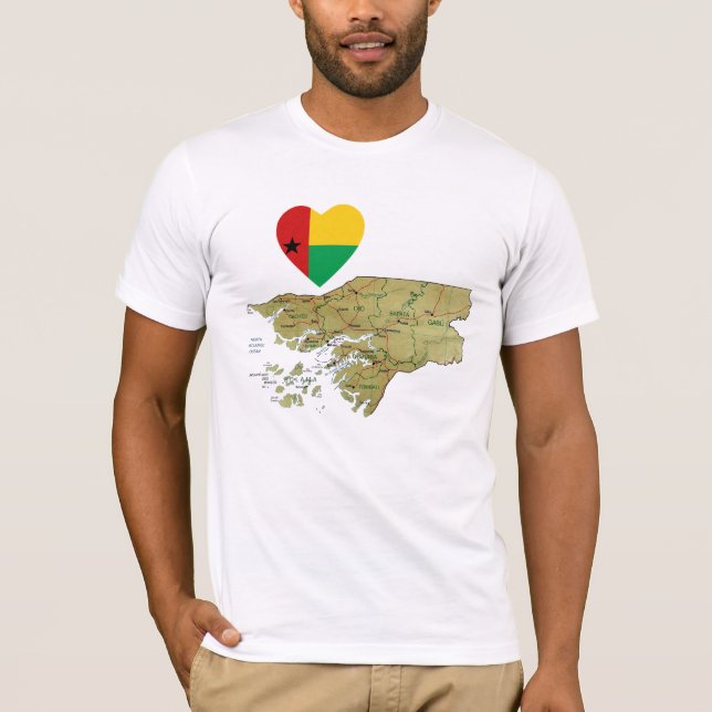 Guinea-Bissau Flag Heart and Map T-Shirt (Front)
