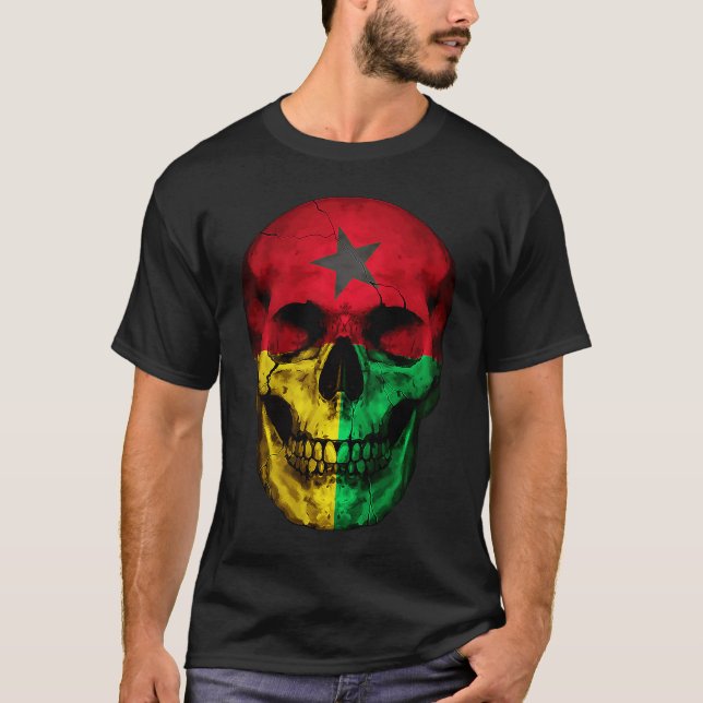 Guinea Bissau Flag Skull Bissau Guinean Root Proud T-Shirt (Front)