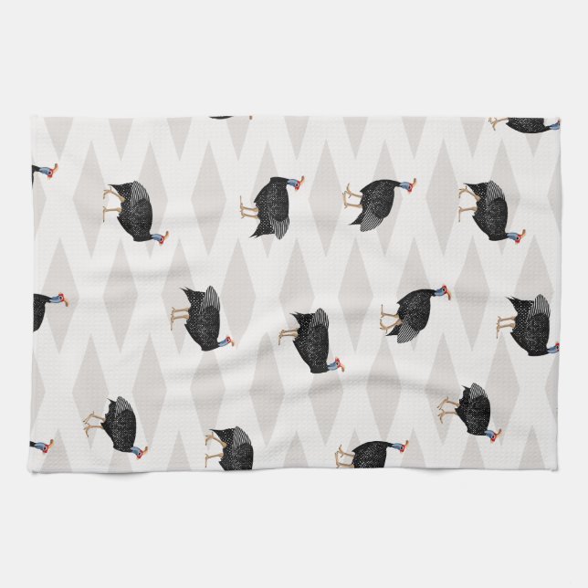 Guinea fowl bird pattern geometric tea towel (Horizontal)