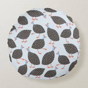 Guinea Fowl Blue Pattern Round Cushion
