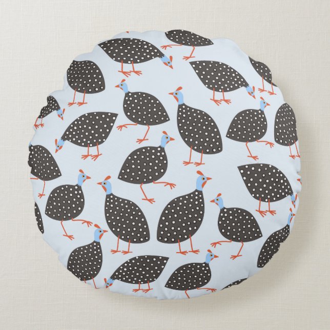 Guinea Fowl Blue Pattern Round Cushion (Front)