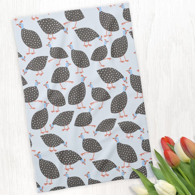 Guinea Fowl Cute Bird Pattern Tea Towel (Fun Guineafowl bird kitchen tea towel)