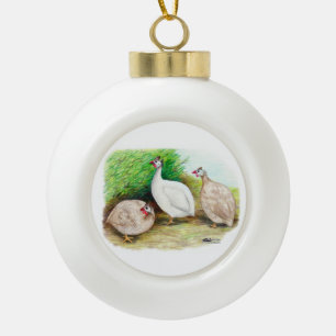 Guinea Fowl Outside Ceramic Ball Christmas Ornament