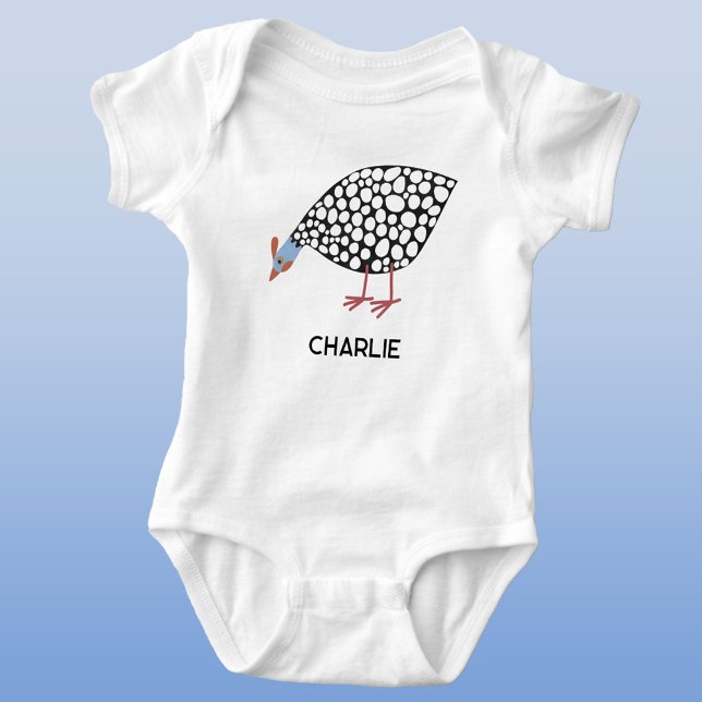 Guinea Fowl Personalised Baby Bodysuit (Fun Guineafowl personalized custom name baby bodysuit)