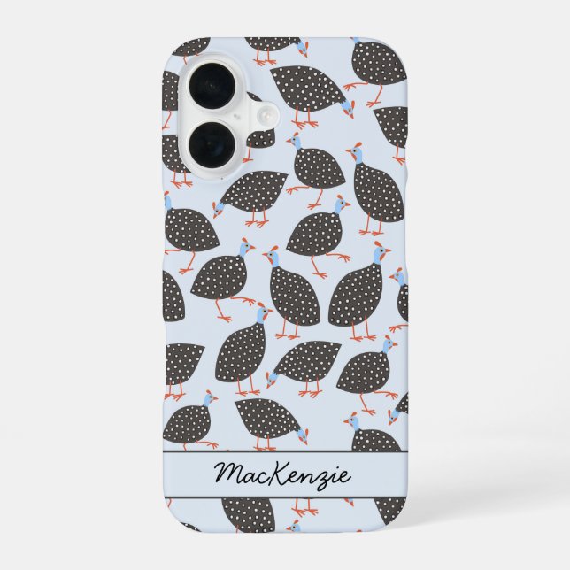 Guinea Hen Bird Pattern Personalised iPhone 16 Case (Back)