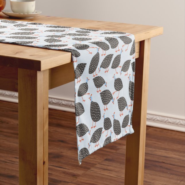 Guinea Hen Fun Bird Pattern Short Table Runner (In Situ)