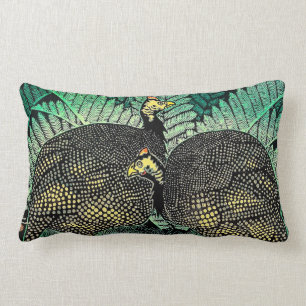 Guinea Hens kasamatsu shiro bird leaf japanese art Lumbar Cushion