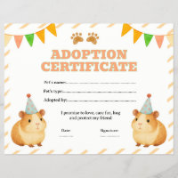 Guinea pig adopt a pet certificate editable