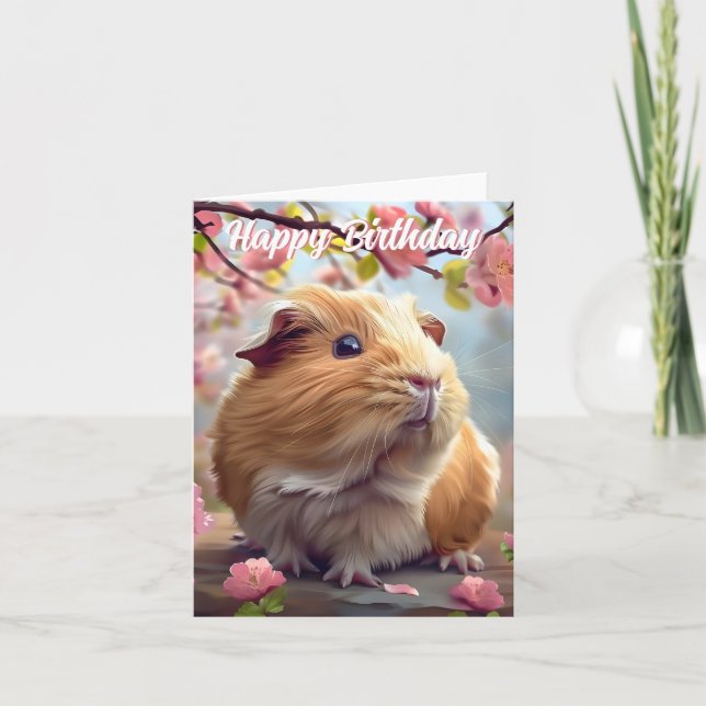 Guinea Pig Amidst Spring Blossoms Birthday Card (Front)