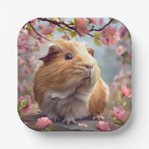 Guinea Pig Amidst Spring Blossoms Paper Plate