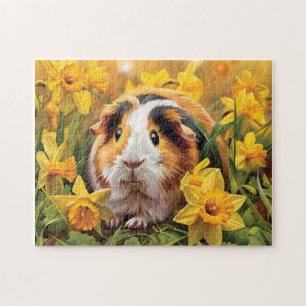 Guinea Pig Amongst The Daffodils Jigsaw Puzzle