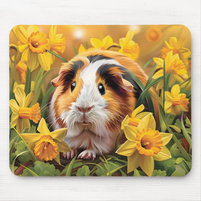 Guinea Pig Amongst The Daffodils Mouse Pad (Front)