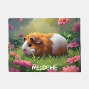 Guinea Pig Amongst The Pink Flowers Doormat