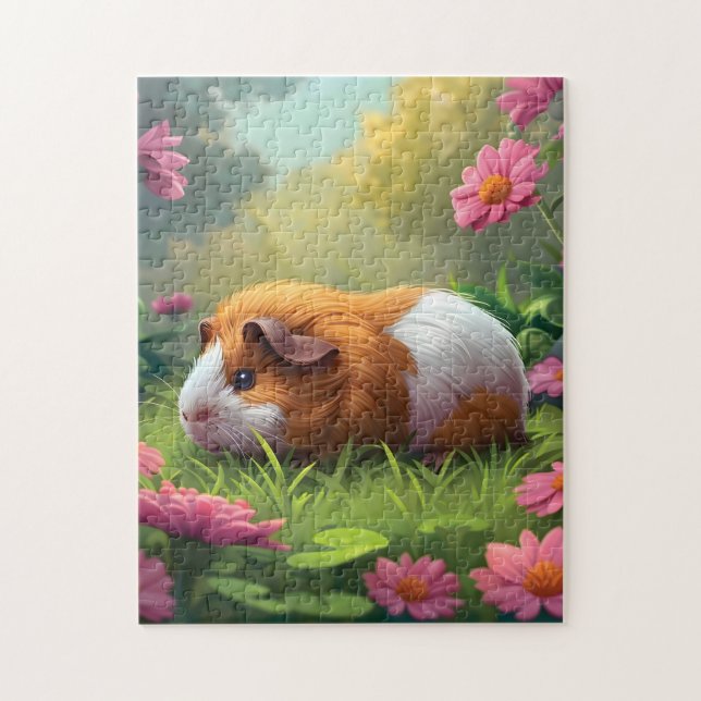 Guinea Pig Amongst The Pink Flowers Jigsaw Puzzle (Vertical)
