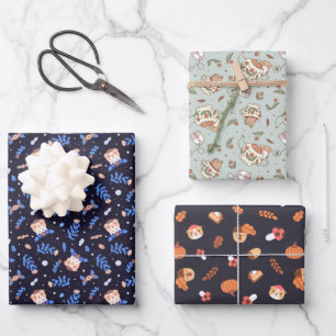 Guinea pig and Capybara festive pattern set of 3 Wrapping Paper Sheet