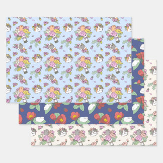 Guinea pig and flower patterns wrapping paper sheet