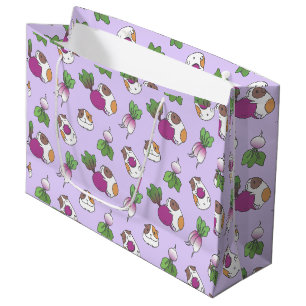 Guinea Pig and Radish in Lavender Pattern Large Gift Bag