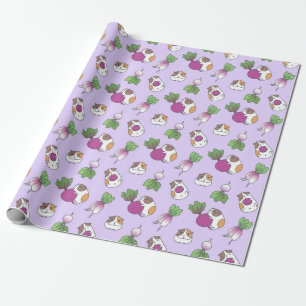 Guinea Pig and Radish in Lavender Pattern Wrapping Paper
