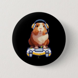 Guinea Pig And Video Gamer Lover Fluffy Cavy Gamer 6 Cm Round Badge