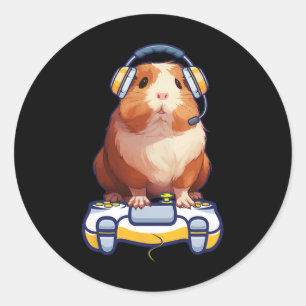 Guinea Pig And Video Gamer Lover Fluffy Cavy Gamer Classic Round Sticker