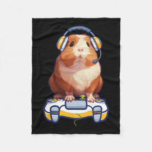 Guinea Pig And Video Gamer Lover Fluffy Cavy Gamer Fleece Blanket