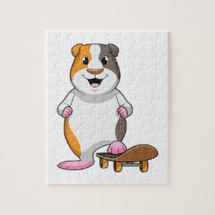 Guinea pig as Skater with Skateboard Jigsaw Puzzle