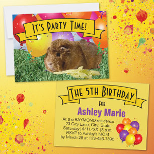Guinea Pig Balloons Children's 5th Birthday Party Invitation