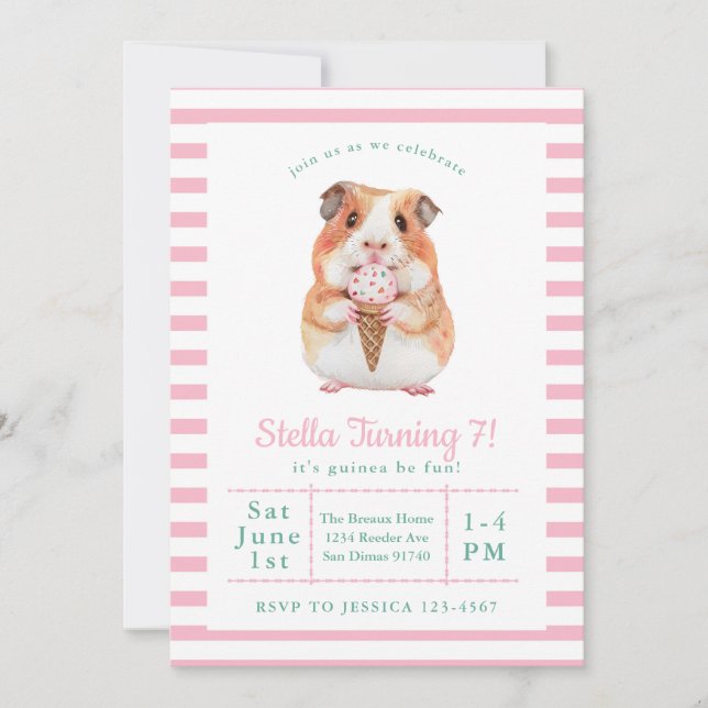 Guinea Pig Birthday Party Icecream Invitation (Front)