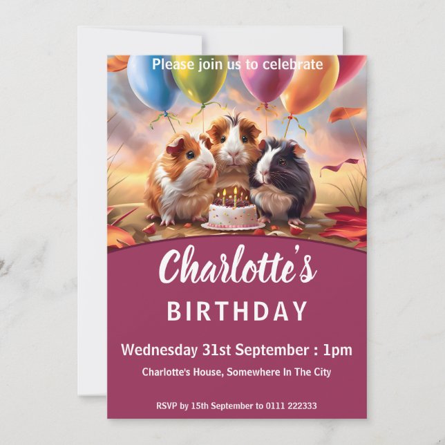 Guinea Pig Birthday Party Invitation (Front)
