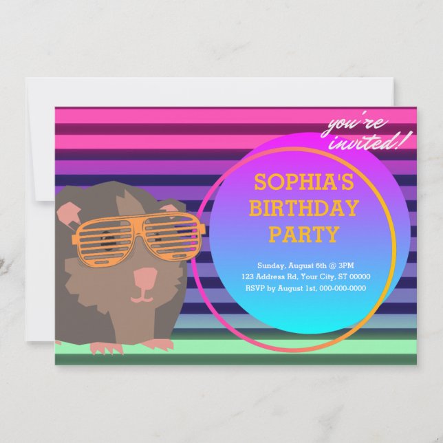 Guinea Pig Birthday, Reto 80s Invitation (Front)