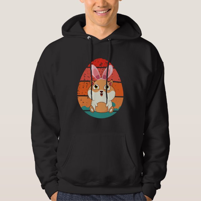 Guinea Pig Bunny Happy Easter Eggs Retro Men Women Hoodie (Front)