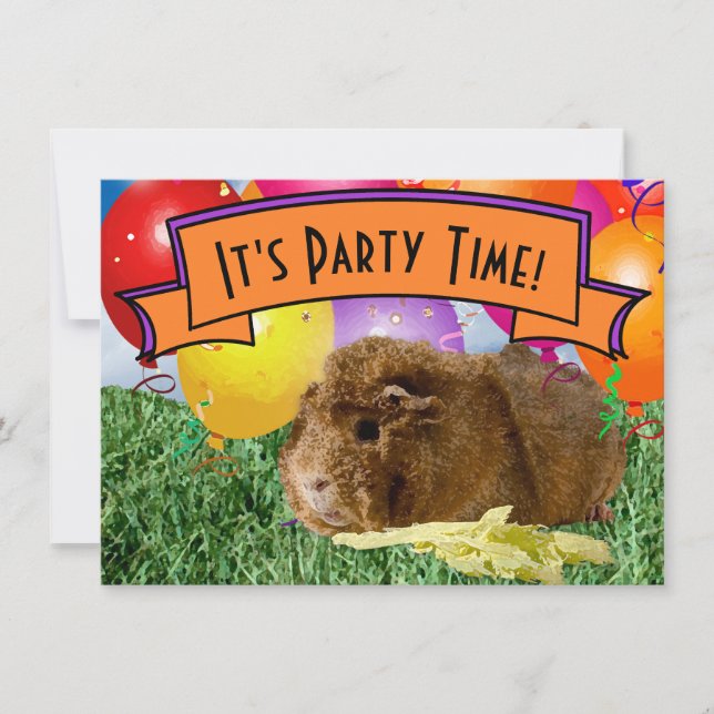Guinea Pig Children's 7th Birthday Party Balloons Invitation (Front)