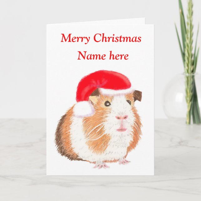 Guinea Pig Christmas card, customisable Holiday Card (Front)