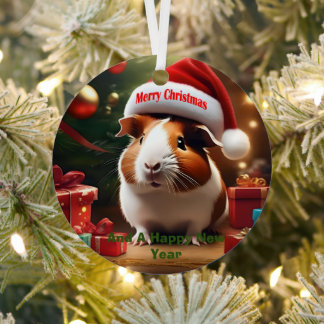 Guinea Pig Christmas Greeting,  Metal Tree Decoration