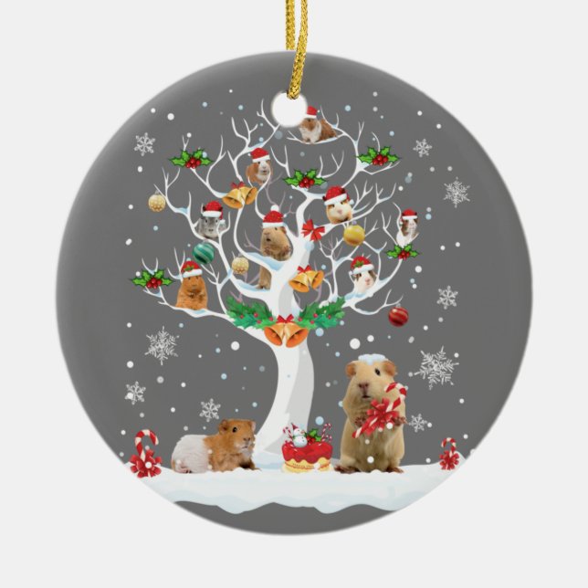 Guinea Pig Christmas On Winter Tree Goat Lover Paj Ceramic Ornament (Front)