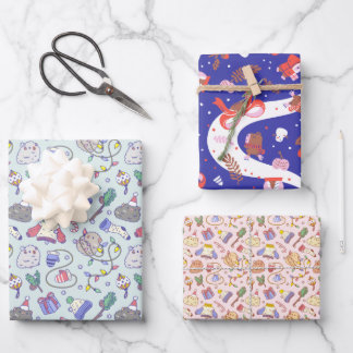 Guinea pig Christmas pattern set of 3 Wrapping Paper Sheet