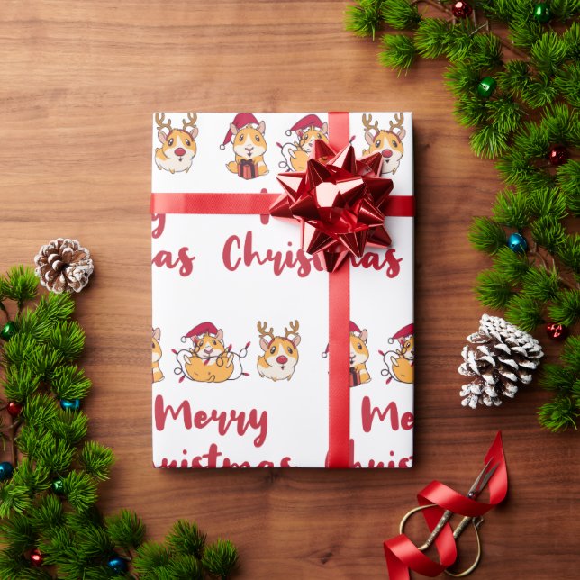 Guinea Pig Christmas Red Hats Holidays Wrapping Paper (Holiday Gift)