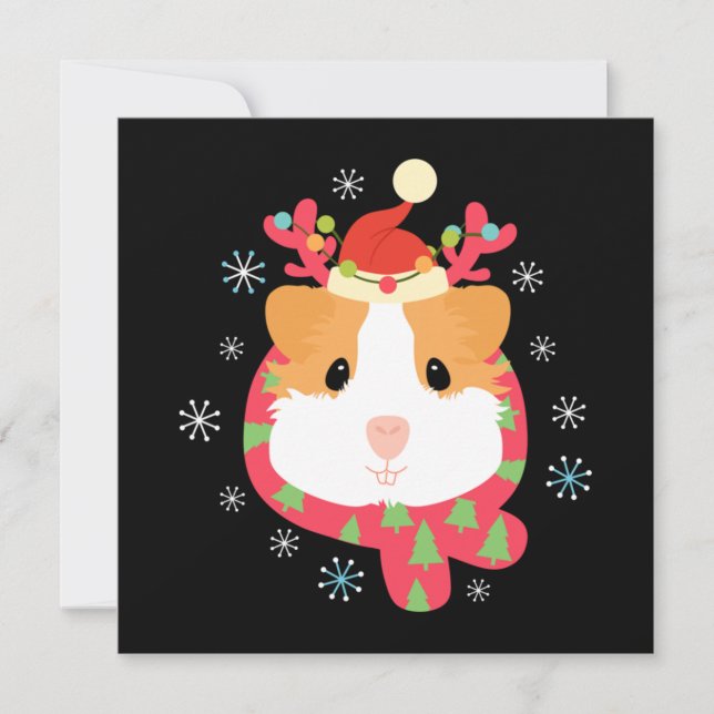 Guinea Pig Christmas Reindeer Card (Front)