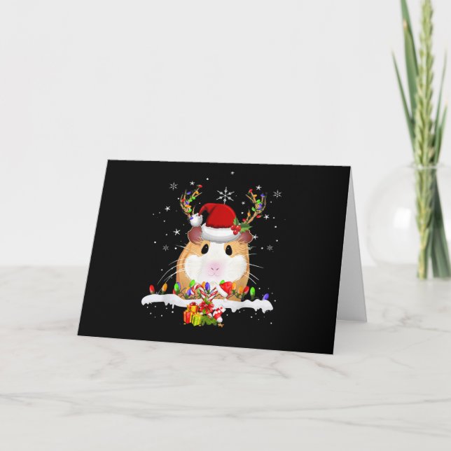 Guinea Pig Christmas Reindeer Christmas Lights Card (Front)