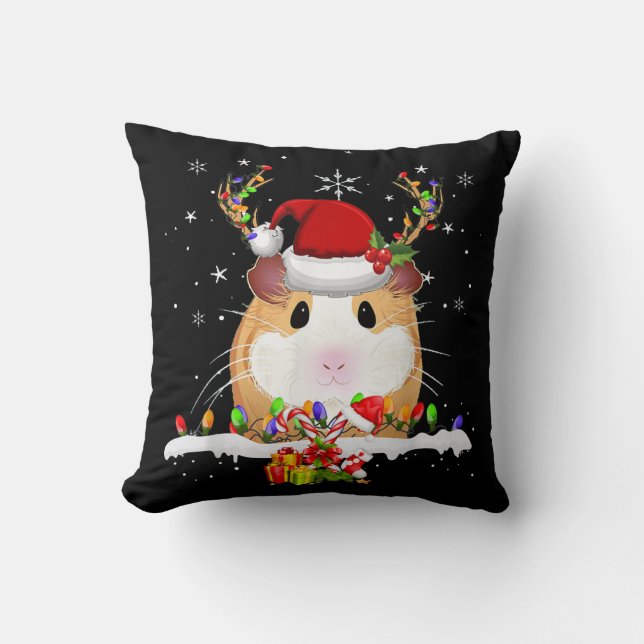Guinea Pig Christmas Reindeer Christmas Lights Cushion (Front)