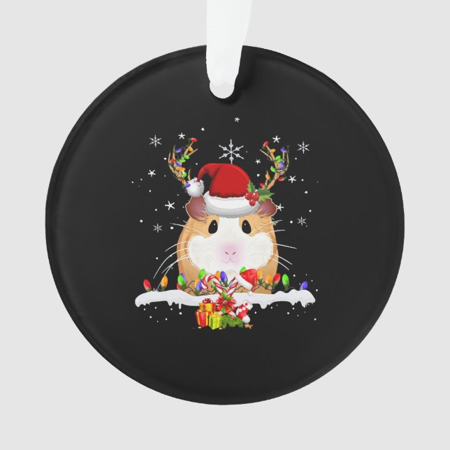 Guinea Pig Christmas Reindeer Christmas Lights Ornament (Front)