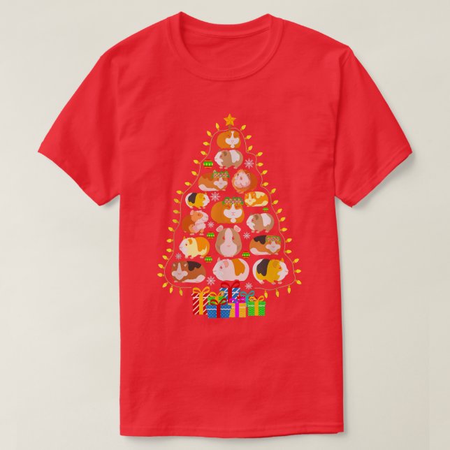 Guinea Pig Christmas Tree Lights Cute Funny Xmas  T-Shirt (Design Front)