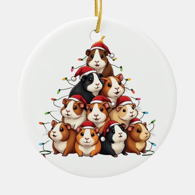 Guinea Pig Christmas Tree Merry Christmas Xmas Ceramic Ornament (Front)