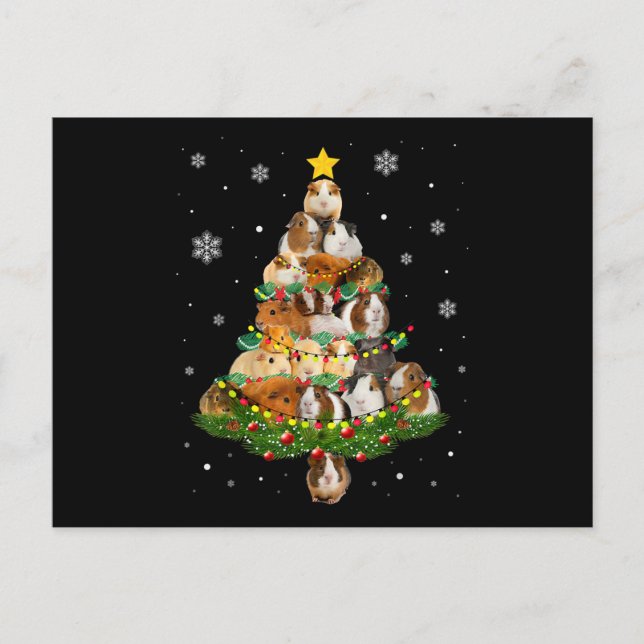 Guinea Pig Christmas Tree Santa Hat Xmas Lights Postcard (Front)
